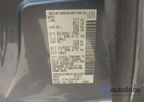 2022 Nissan Frontier Sv 4X4 from USA, damaged, VIN 1N6ED1EK7NN626100